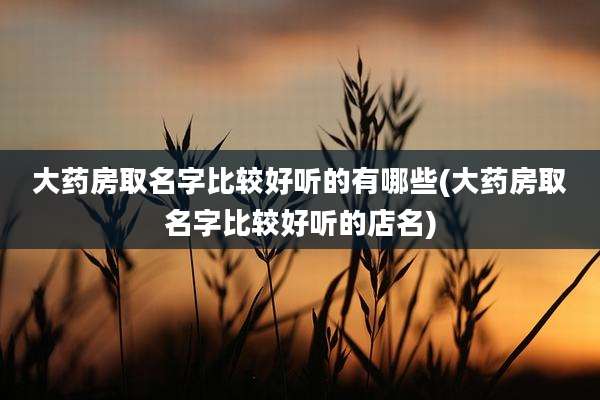 大药房取名字比较好听的有哪些(大药房取名字比较好听的店名)