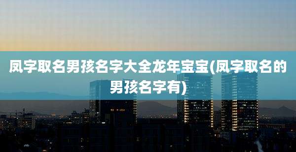 凤字取名男孩名字大全龙年宝宝(凤字取名的男孩名字有)