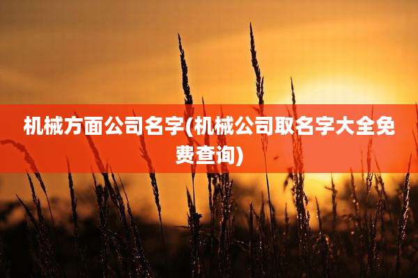 机械方面公司名字(机械公司取名字大全免费查询)
