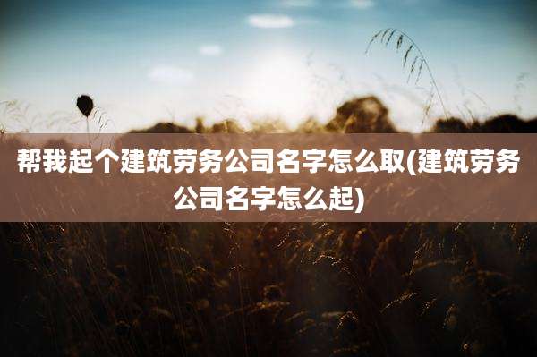 帮我起个建筑劳务公司名字怎么取(建筑劳务公司名字怎么起)