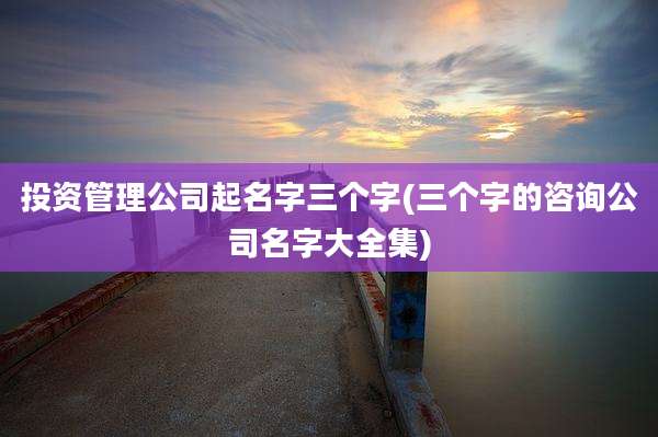 投资管理公司起名字三个字(三个字的咨询公司名字大全集)
