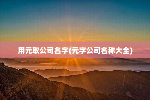 用元取公司名字(元字公司名称大全)