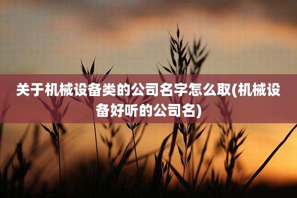 关于机械设备类的公司名字怎么取(机械设备好听的公司名)