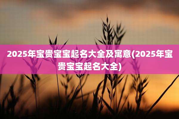 2025年宝贵宝宝起名大全及寓意(2025年宝贵宝宝起名大全)
