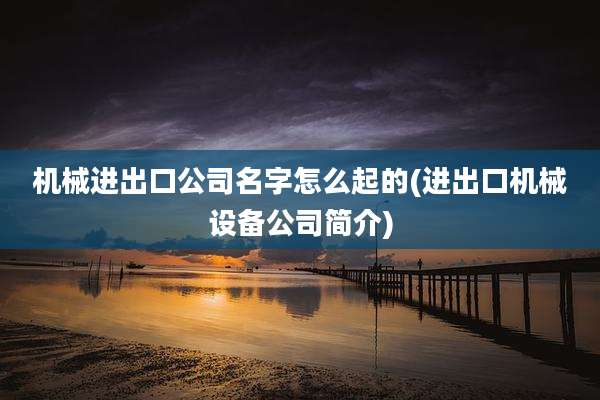 机械进出口公司名字怎么起的(进出口机械设备公司简介)