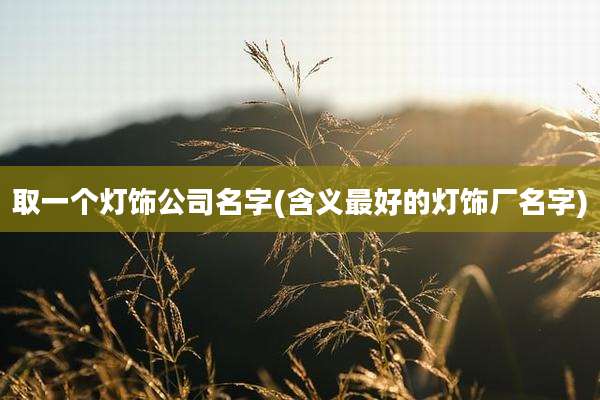取一个灯饰公司名字(含义最好的灯饰厂名字)