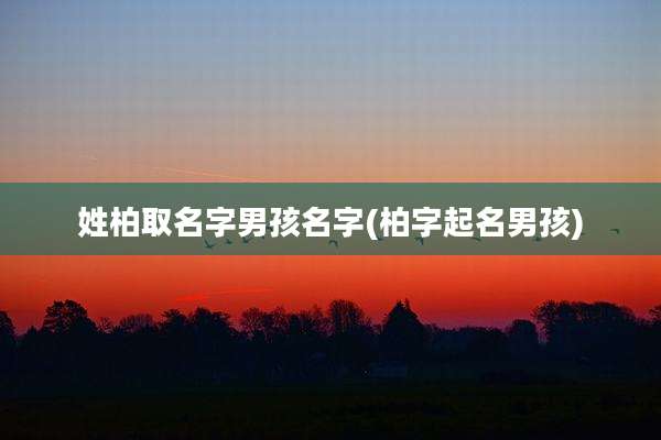 姓柏取名字男孩名字(柏字起名男孩)