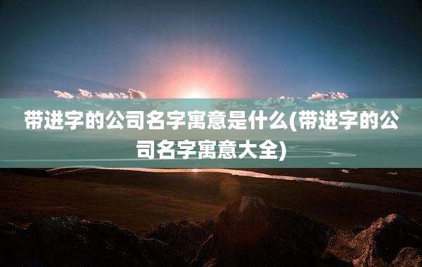 带进字的公司名字寓意是什么(带进字的公司名字寓意大全)