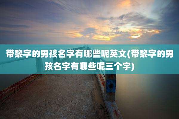 带黎字的男孩名字有哪些呢英文(带黎字的男孩名字有哪些呢三个字)