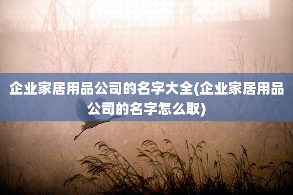 企业家居用品公司的名字大全(企业家居用品公司的名字怎么取)