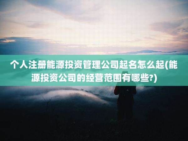 个人注册能源投资管理公司起名怎么起(能源投资公司的经营范围有哪些?)