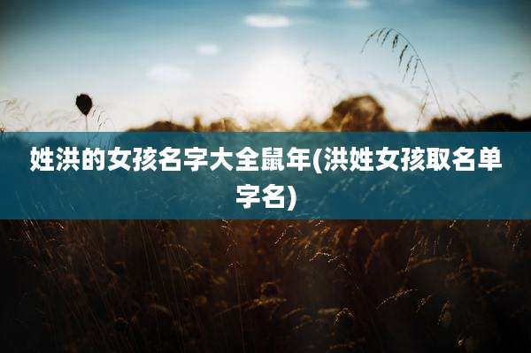 姓洪的女孩名字大全鼠年(洪姓女孩取名单字名)