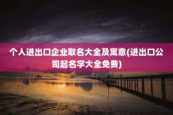 个人进出口企业取名大全及寓意(进出口公司起名字大全免费)