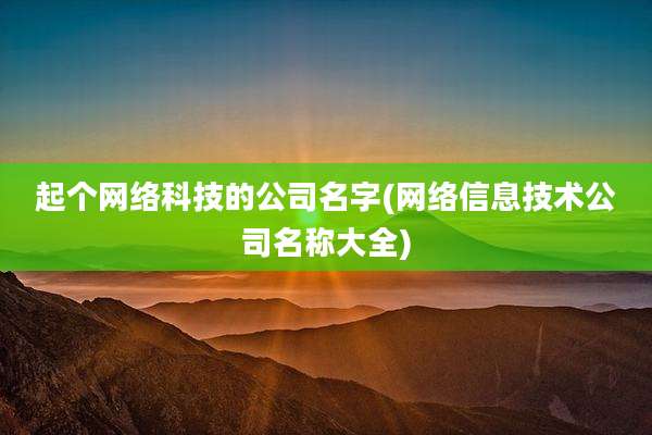 起个网络科技的公司名字(网络信息技术公司名称大全)