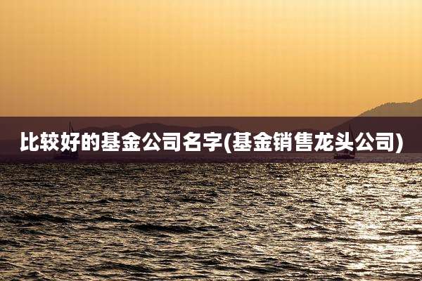 比较好的基金公司名字(基金销售龙头公司)