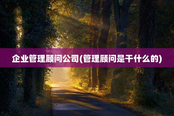 企业管理顾问公司(管理顾问是干什么的)