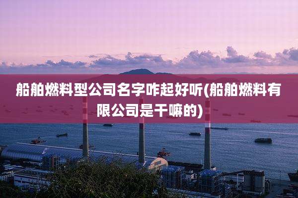 船舶燃料型公司名字咋起好听(船舶燃料有限公司是干嘛的)