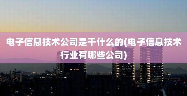 电子信息技术公司是干什么的(电子信息技术行业有哪些公司)