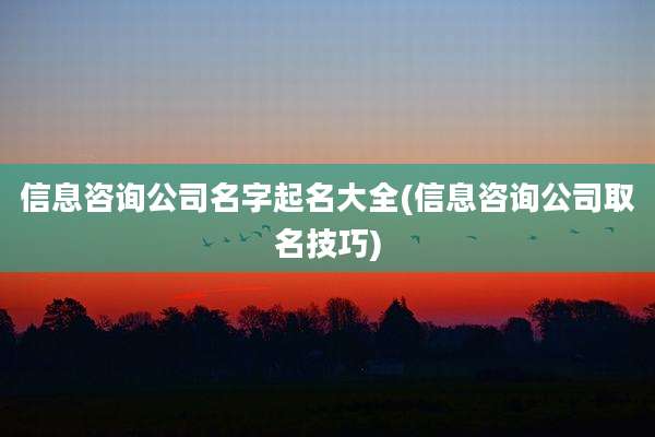 信息咨询公司名字起名大全(信息咨询公司取名技巧)