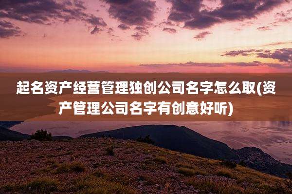 起名资产经营管理独创公司名字怎么取(资产管理公司名字有创意好听)