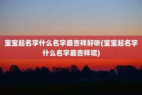 宝宝起名字什么名字最吉祥好听(宝宝起名字什么名字最吉祥呢)