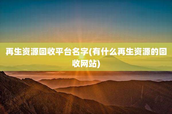 再生资源回收平台名字(有什么再生资源的回收网站)