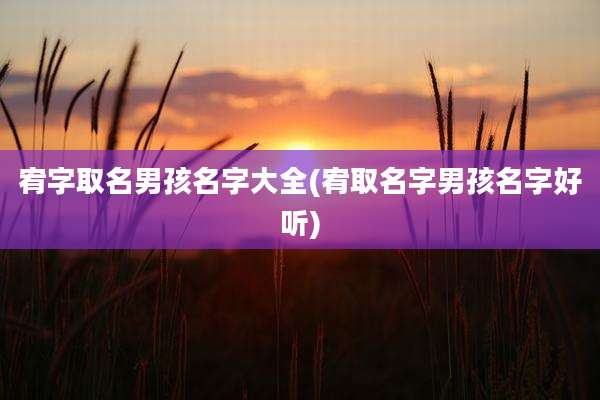 宥字取名男孩名字大全(宥取名字男孩名字好听)