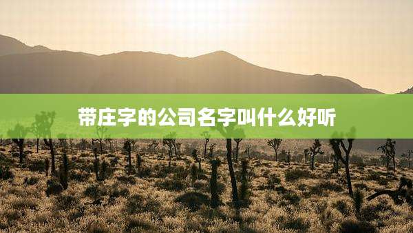 带庄字的公司名字叫什么好听
