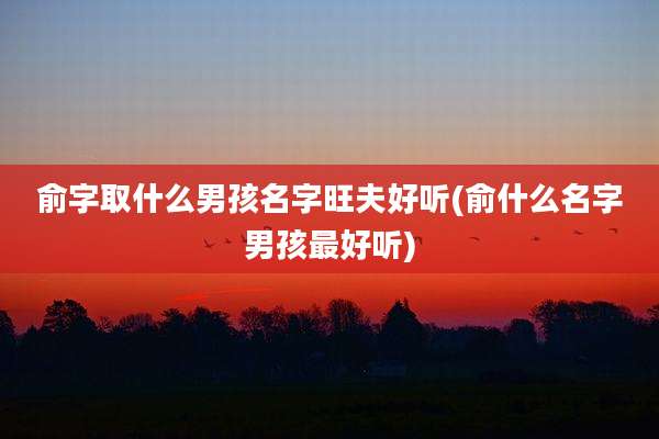 俞字取什么男孩名字旺夫好听(俞什么名字男孩最好听)