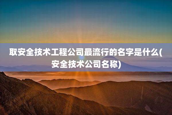 取安全技术工程公司最流行的名字是什么(安全技术公司名称)