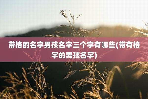 带格的名字男孩名字三个字有哪些(带有格字的男孩名字)