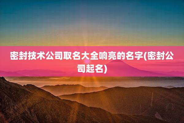密封技术公司取名大全响亮的名字(密封公司起名)