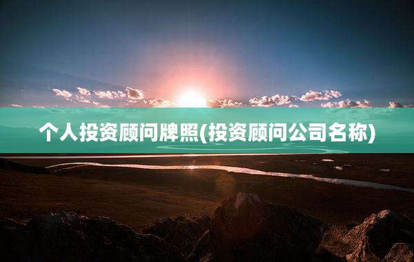 个人投资顾问牌照(投资顾问公司名称)