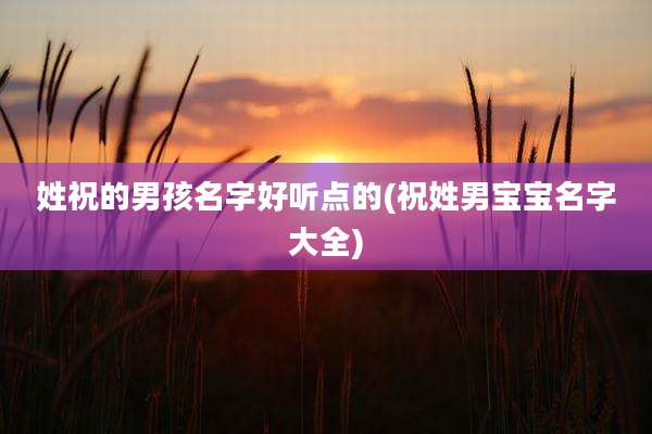 姓祝的男孩名字好听点的(祝姓男宝宝名字大全)