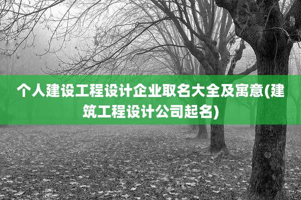 个人建设工程设计企业取名大全及寓意(建筑工程设计公司起名)