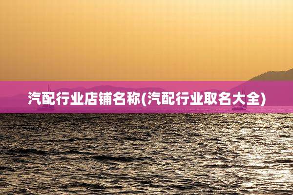 汽配行业店铺名称(汽配行业取名大全)