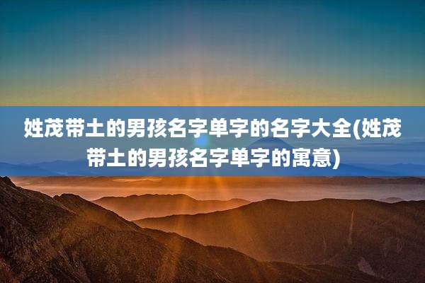 姓茂带土的男孩名字单字的名字大全(姓茂带土的男孩名字单字的寓意)