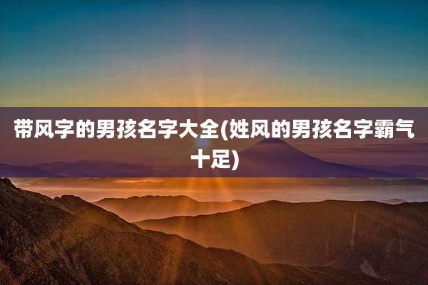 带风字的男孩名字大全(姓风的男孩名字霸气十足)