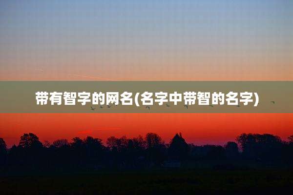 带有智字的网名(名字中带智的名字)