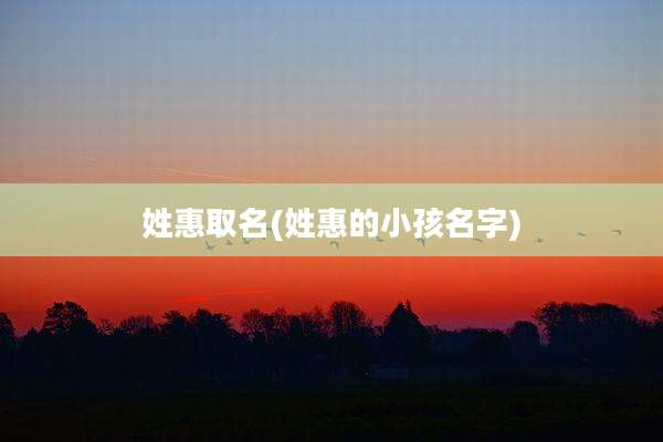 姓惠取名(姓惠的小孩名字)