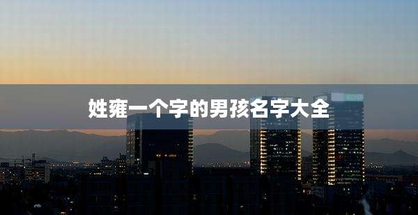 姓雍一个字的男孩名字大全