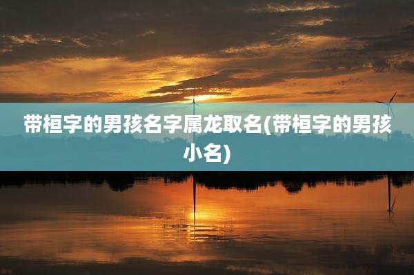 带桓字的男孩名字属龙取名(带桓字的男孩小名)
