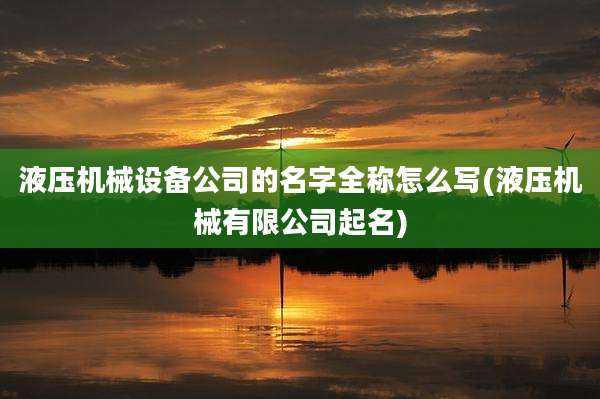液压机械设备公司的名字全称怎么写(液压机械有限公司起名)