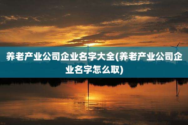 养老产业公司企业名字大全(养老产业公司企业名字怎么取)