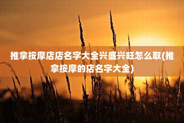 推拿按摩店店名字大全兴盛兴旺怎么取(推拿按摩的店名字大全)
