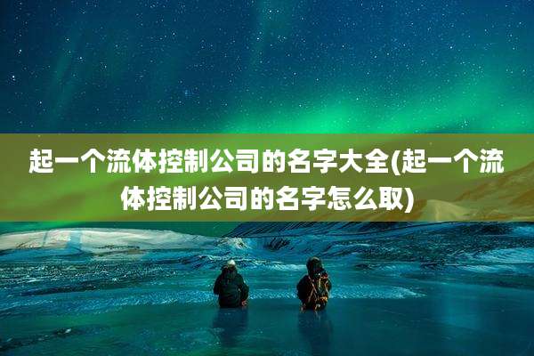 起一个流体控制公司的名字大全(起一个流体控制公司的名字怎么取)
