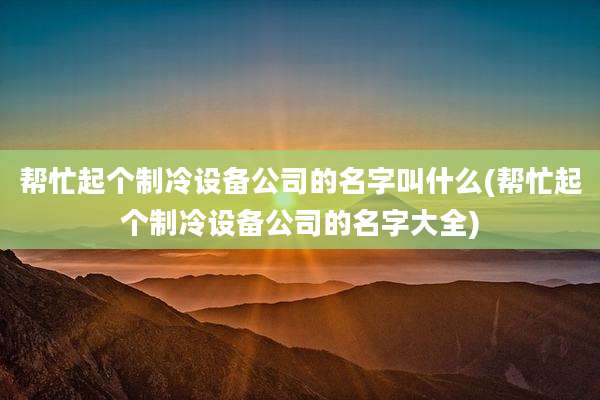 帮忙起个制冷设备公司的名字叫什么(帮忙起个制冷设备公司的名字大全)