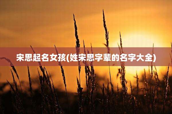 宋思起名女孩(姓宋思字辈的名字大全)