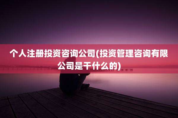 个人注册投资咨询公司(投资管理咨询有限公司是干什么的)