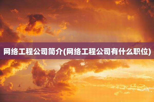网络工程公司简介(网络工程公司有什么职位)